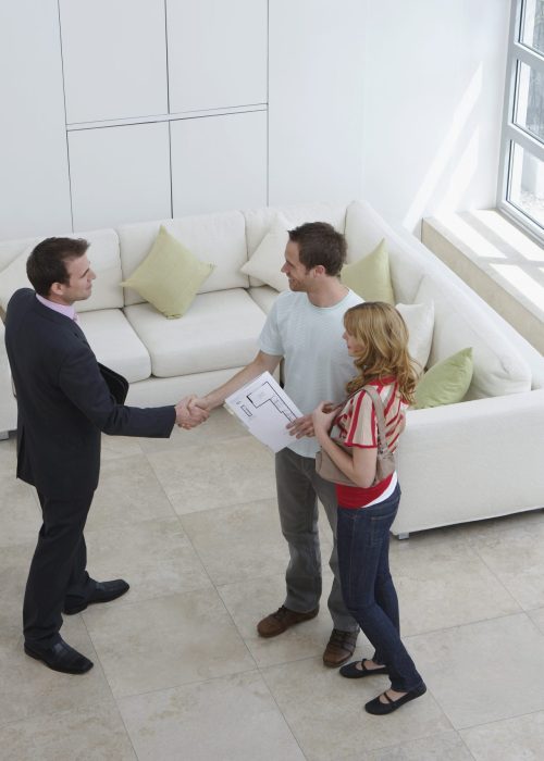 Elevated,View,Of,A,Male,Real,Estate,Agent,Shaking,Hands